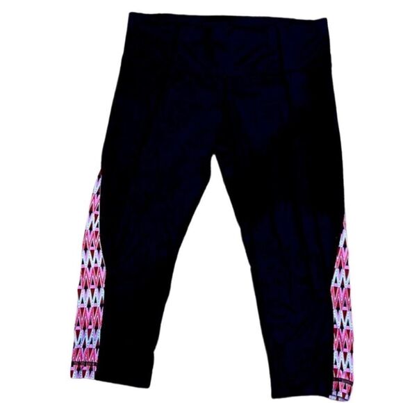 Athleta Pants Women’s Small Black Capri Leggings with Red & Purple Side Design - Picture 1 of 9
